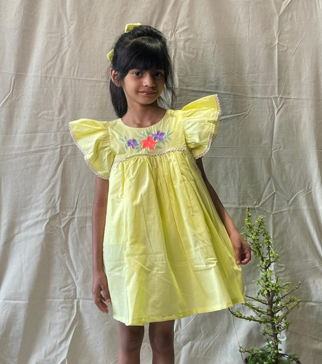 ArthLife Yellow Flower Embroidered Lace Dress - Distacart