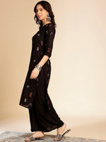 Thumbnail for Anouk Black Ethnic Motifs Printed Round Neck Gotta Patti Cotton Straight Kurta - Distacart