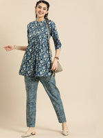 Thumbnail for Anouk Women Blue Printed Pure Cotton Kurta with Trousers - Distacart