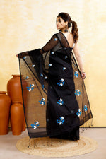 Thumbnail for Piyari Fashion Women's Black Embellished Cotton Blend Embroidery Saree - Distacart
