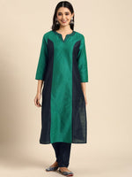Thumbnail for All About You Women Green & Navy Blue Colourblocked Kurta with Trousers - Distacart