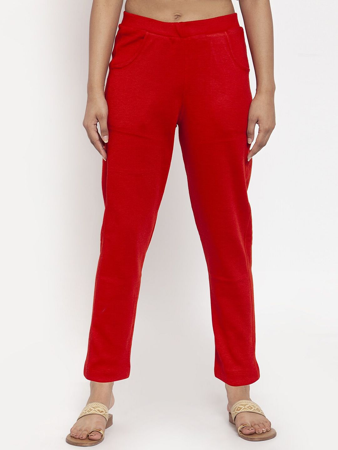 TAG 7 Women Red Solid Ankle-Length Woolen Pants - Distacart