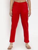 Thumbnail for TAG 7 Women Red Solid Ankle-Length Woolen Pants