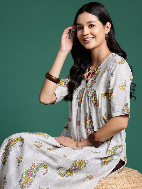 Sangria Floral Print Pleated Empire Kurta - Distacart