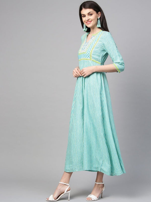 Women Blue & White Striped Maxi Dress main image 0