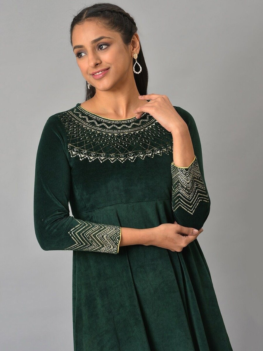 AURELIA Sequined Detailed A-Line Midi Ethnic Dress - Distacart