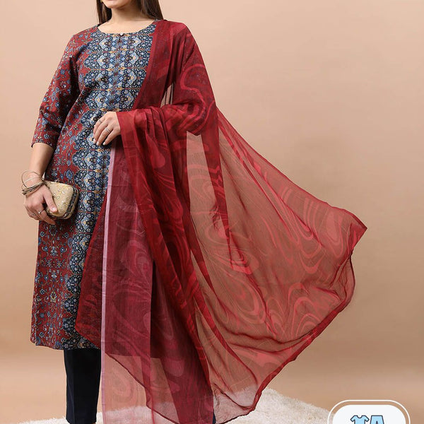 Vishudh Ethnic Motifs Printed Kurta With Trousers & Dupatta - Distacart