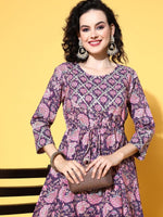 Thumbnail for All About You Women Purple Floral Printed Regular Gotta Patti Pure Cotton Kurta with Sharara - Distacart