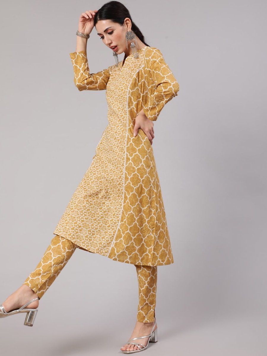 Aks Geometric Printed Mandarin Collar Cotton A-Line Kurta - Distacart