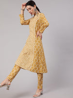 Thumbnail for Aks Geometric Printed Mandarin Collar Cotton A-Line Kurta - Distacart