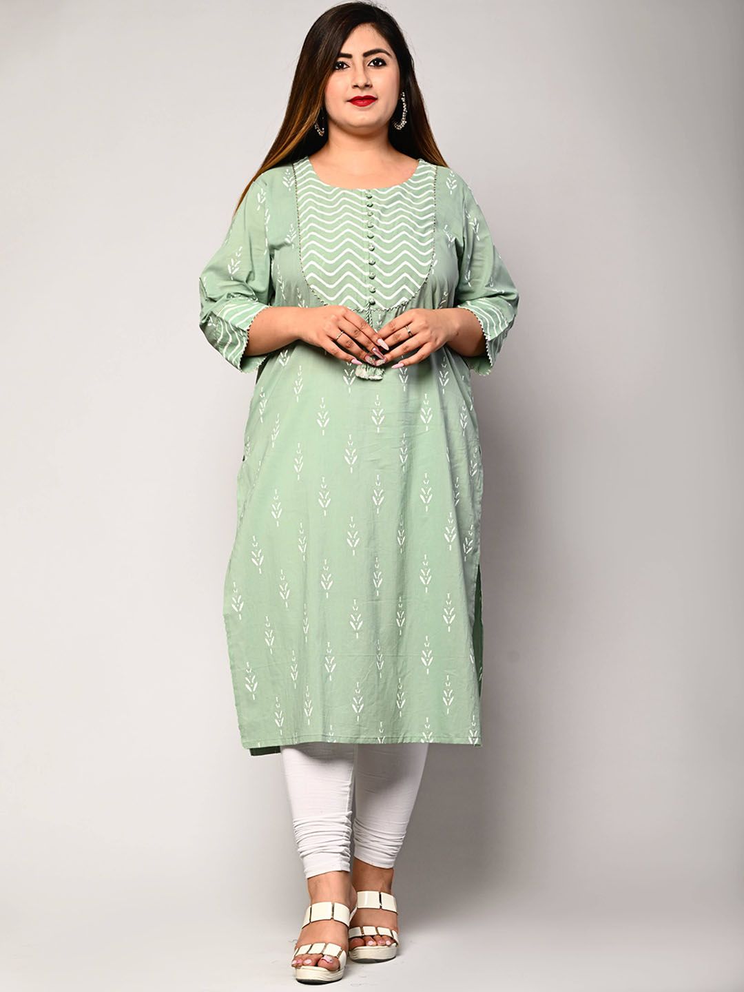 Swasti Women Green & seacrest Geometric Embroidered Floral Pathani Kurta - Distacart