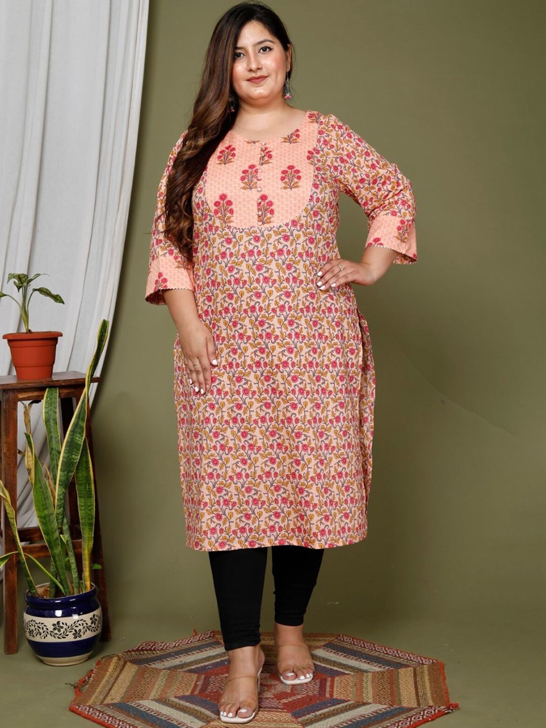 Swasti Plus Size Floral Printed Pure Cotton Kurta - Distacart