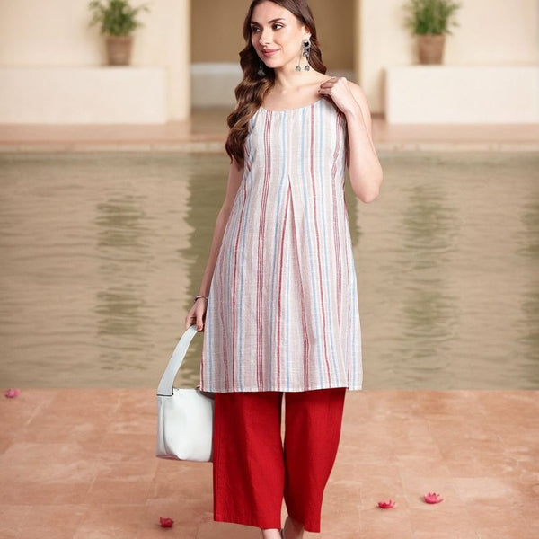 Anouk Women Striped Regular Pure Cotton Kurta with Palazzos - Distacart