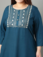 Thumbnail for Sztori Plus Size Floral Yoke Design Mirror Work Straight Kurta