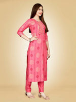 Thumbnail for Aastha Fashion Women's Pink Viscose Rayon Embroidered Kurta Pant Set - Distacart