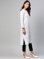 Thumbnail for ADA Women White & Black Chikankari Embroidered Sustainable Handloom Kurta with Trousers - Distacart