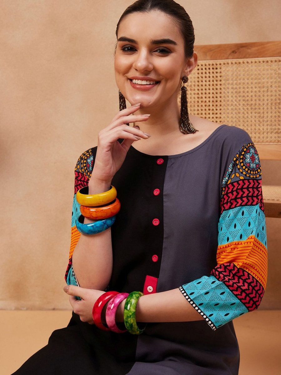 Anouk Ethnic Motifs Printed Round Neck Straight Kurta - Distacart