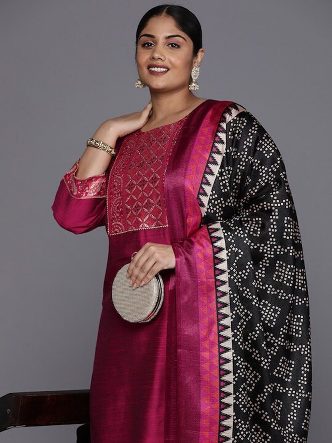 Sztori Plus Size Yoke Design Regular Patchwork Kurta With Trousers & Dupatta - Distacart