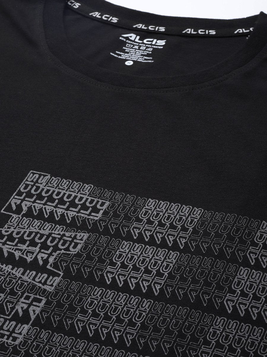 Alcis Men Black & White Typography Printed Slim Fit Training or Gym T-shirt - Distacart