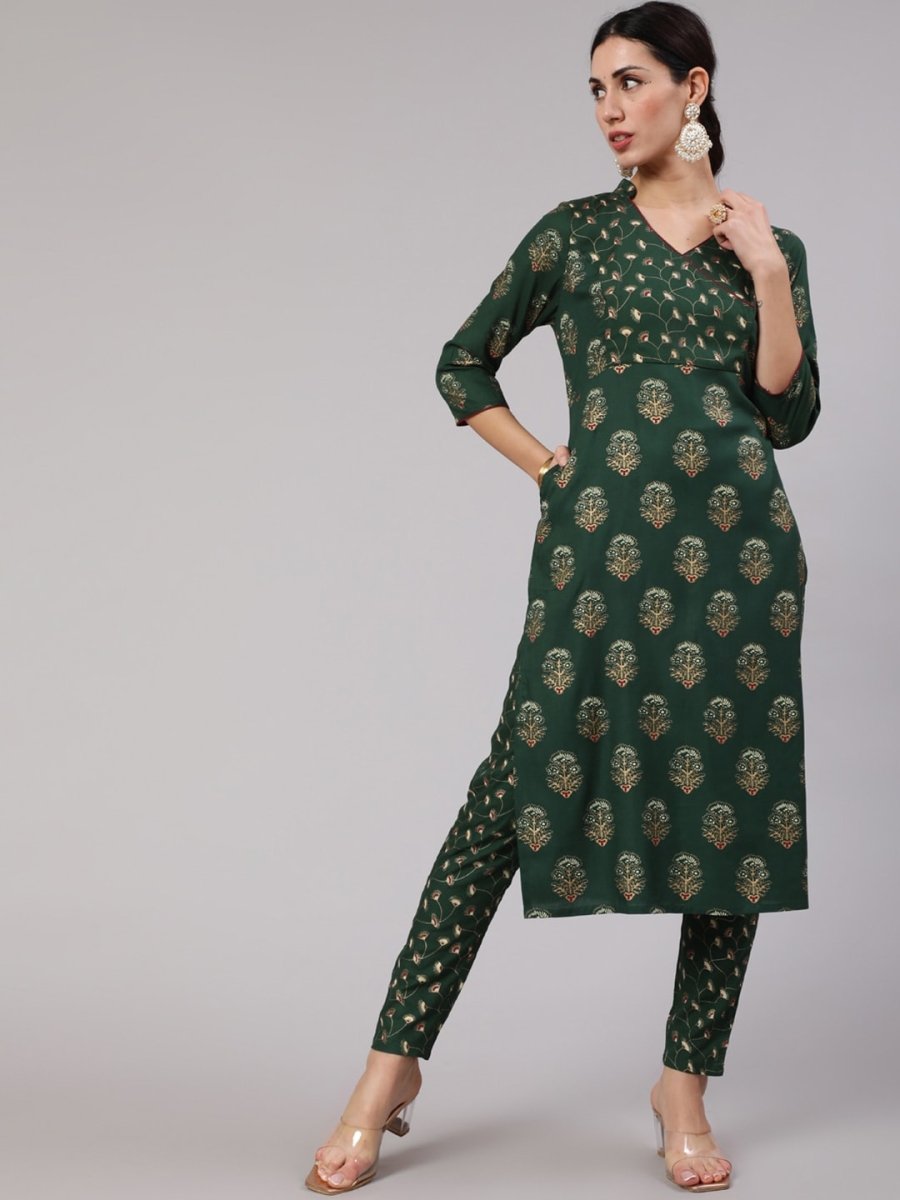 Aks Women Ethnic Motifs Printed Angrakha Kurta with Trousers - Distacart