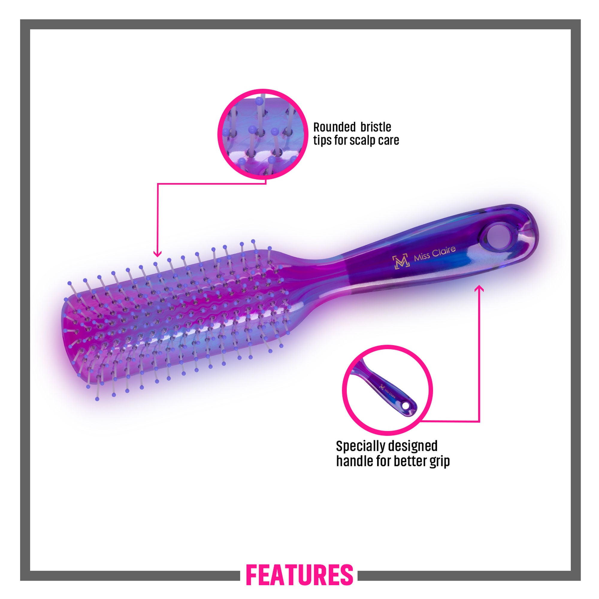 Miss Claire V18001At Flat Hair Brush - Purple