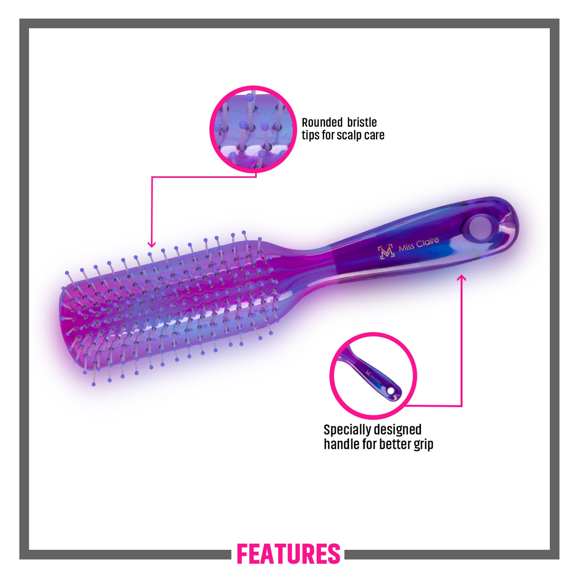 Miss Claire V18001At Flat Hair Brush - Purple - Distacart