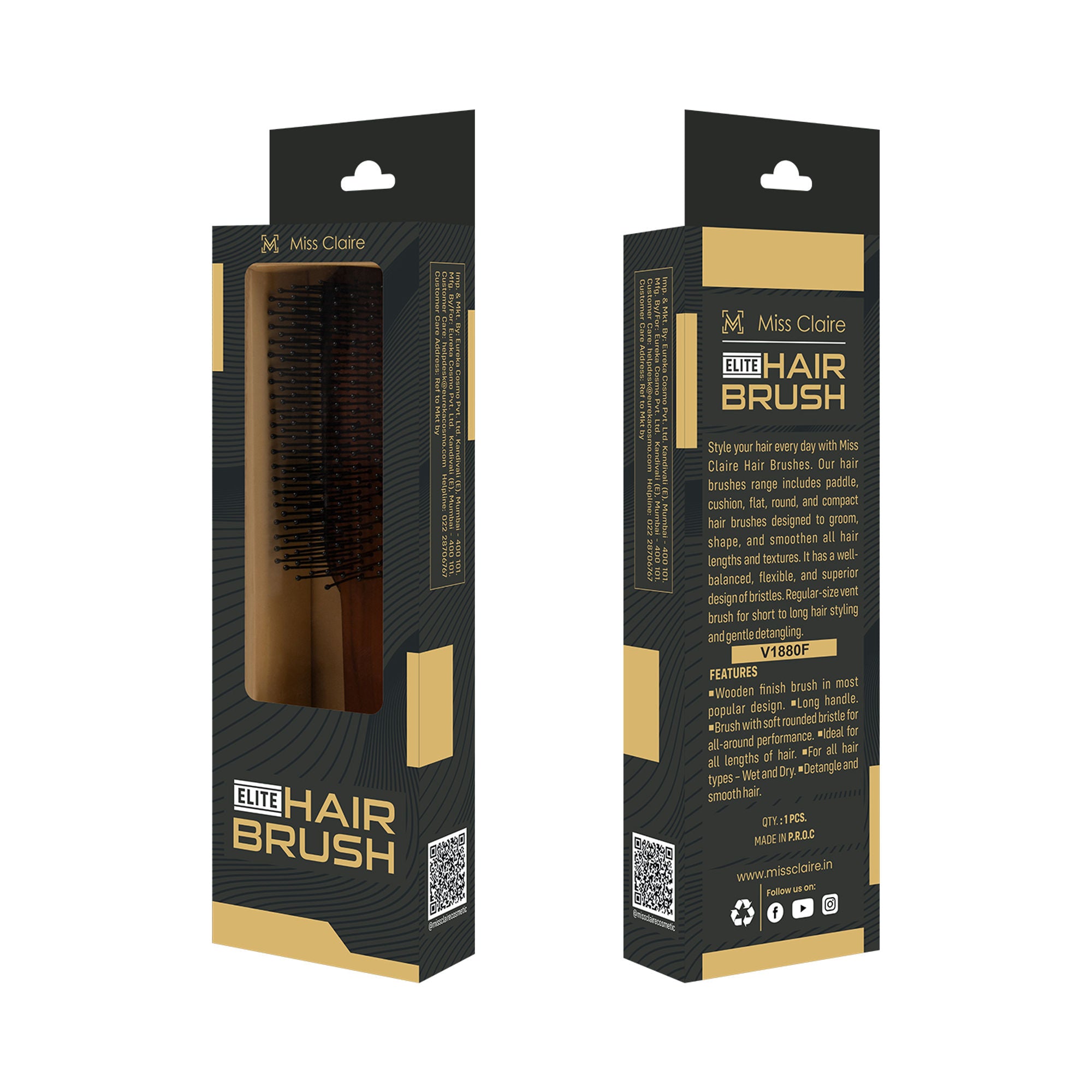 Miss Claire V1880F Flat Hair Brush - Distacart