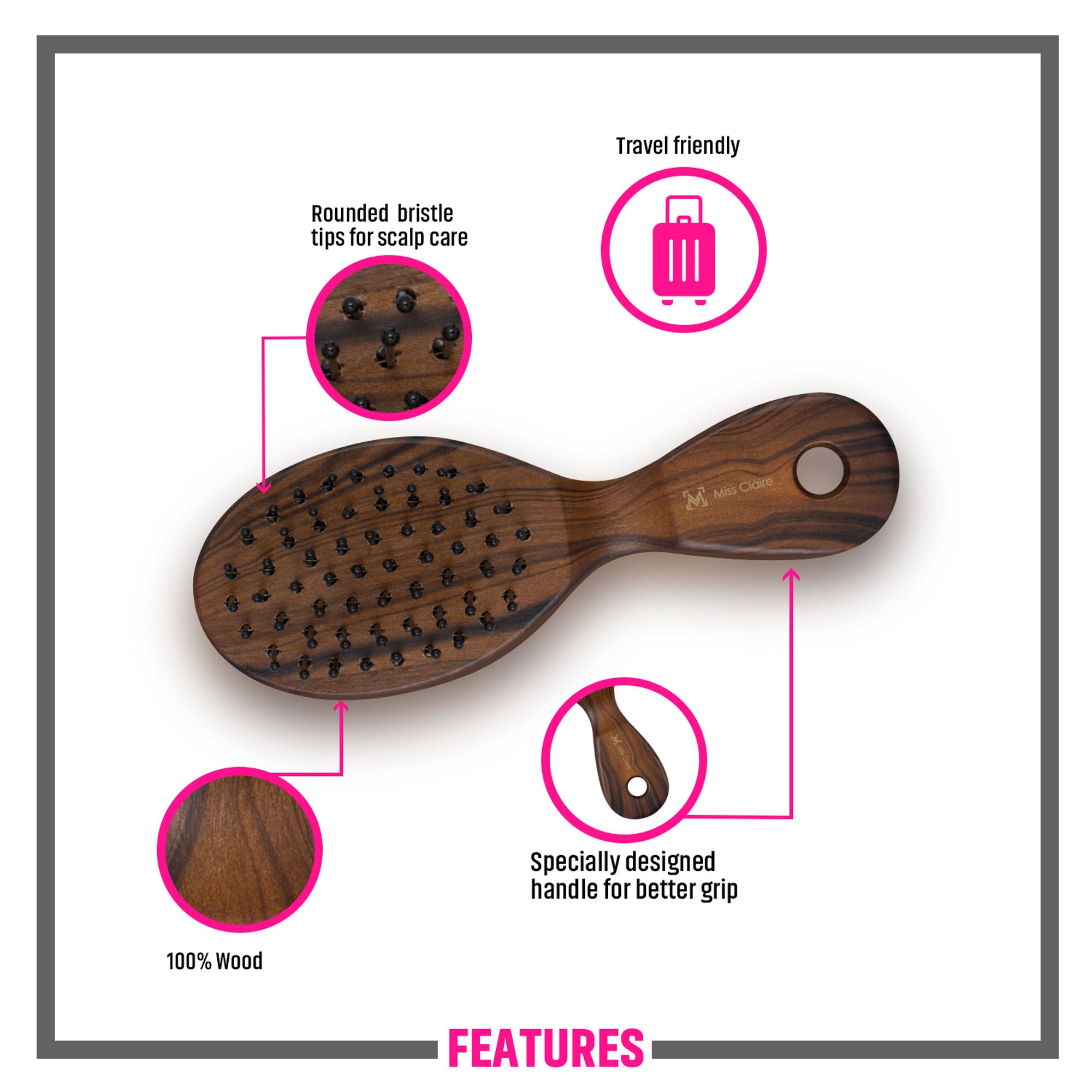 Miss Claire V18120F Flat Hair Brush - Small - Ebony - Distacart