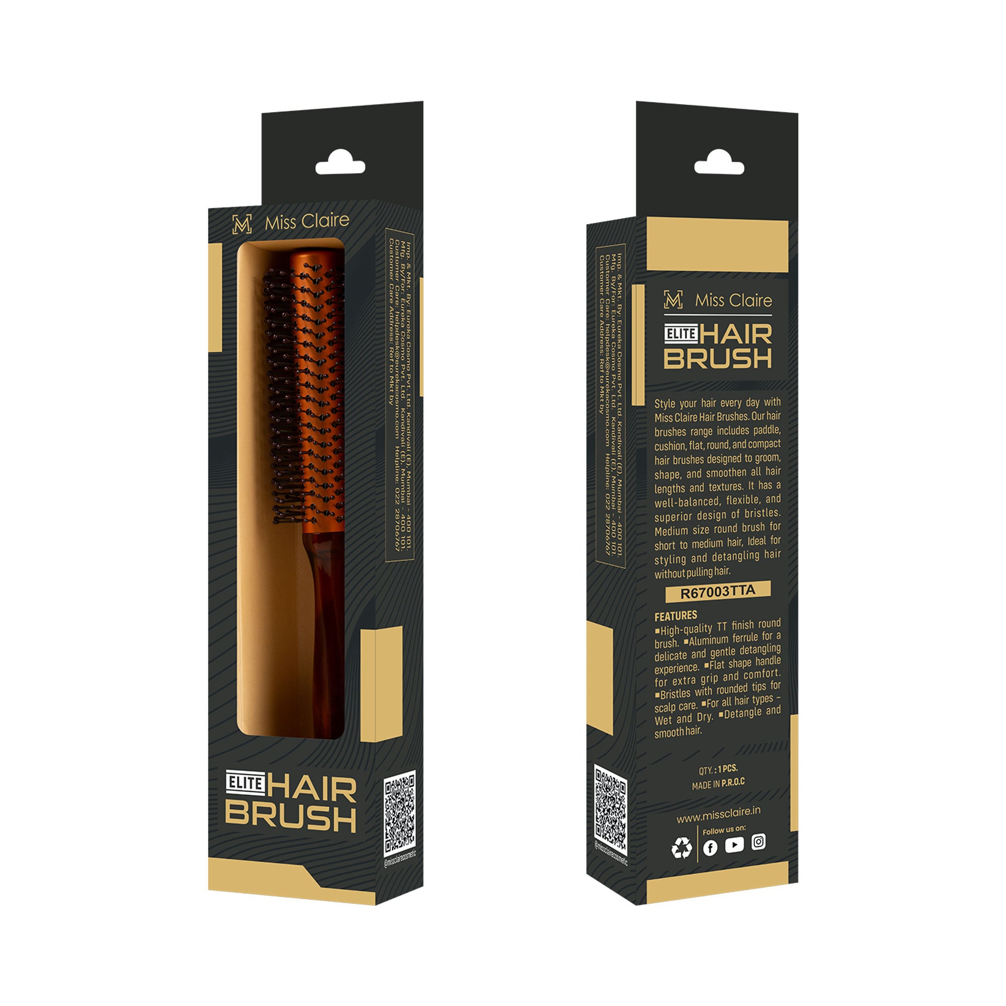 Miss Claire R67003Tta Round Hair Brush - Distacart