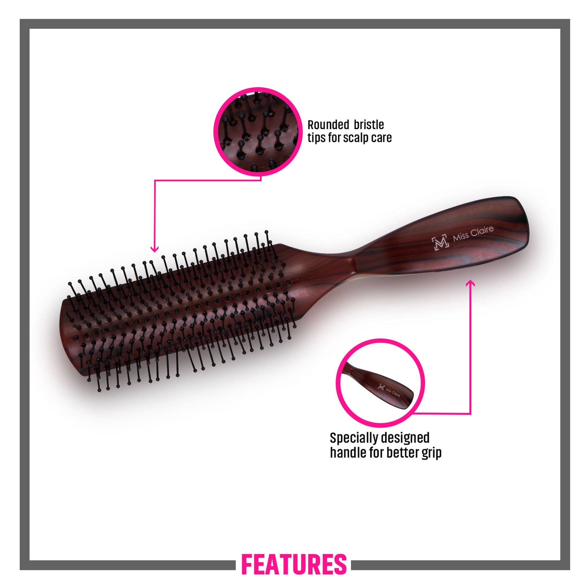 Miss Claire V1800F Flat Hair Brush - Rosewood - Distacart