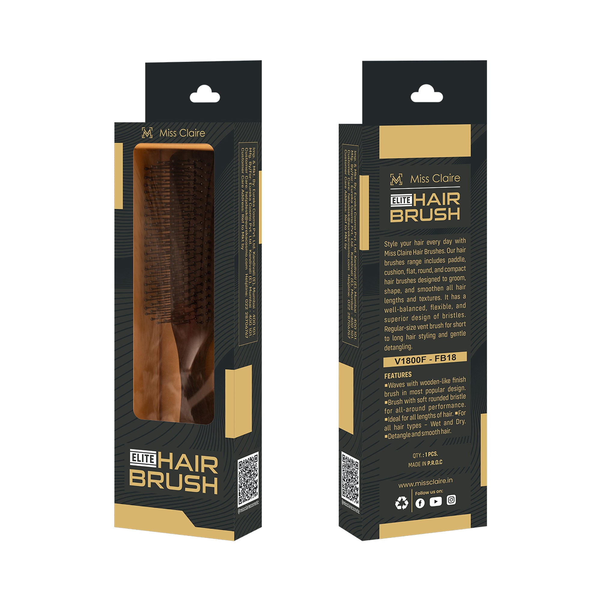 Miss Claire V1800F Flat Hair Brush - Fb18 - Distacart