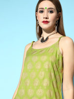 Thumbnail for Ode by House of Pataudi Lime Green & Golden Ethnic Motif Print Kurta Set - Distacart