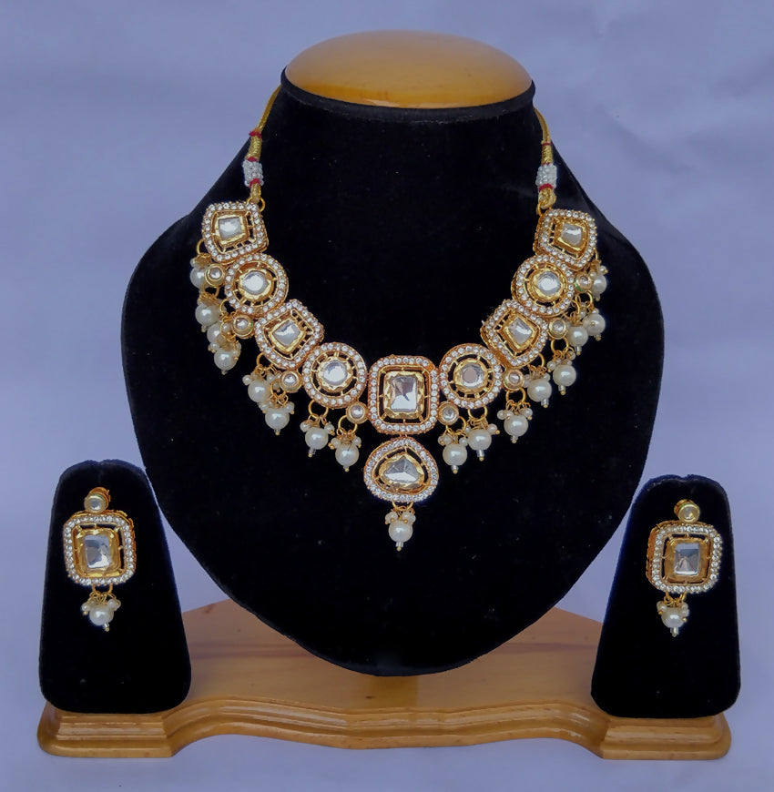 Joban Fashion Hand Made High Quality Gold Plated Base Metal Alloy Kundan Stone Studded Kundan Jewellery Set - Distacart