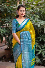 Thumbnail for Yellow Jute Silk Ethnic Motifs Saree with Unstitched Blouse - A2M