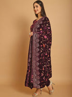 Thumbnail for Aastha Fashion Women's Wine Velvet Floral Resham Thread with Jari & Sequince work Designer Straight Suit Set - Distacart