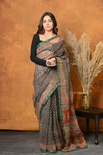 Thumbnail for Very Much Indian Handloom Pure Kota Cotton Handblock Printed Saree - Cerulean Print - Distacart