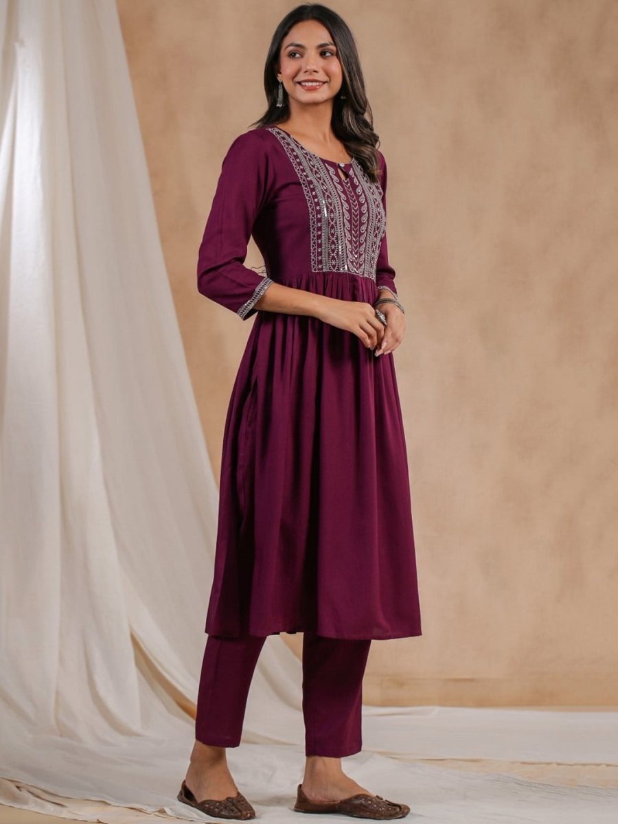Anubhutee Ethnic Motifs Yoke Design Sequins Detail A-Line Kurta - Distacart