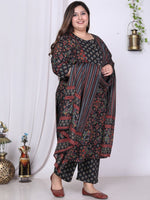 Thumbnail for Swasti Plus Size Floral Printed Pure Cotton Kurta With Trousers & Dupatta