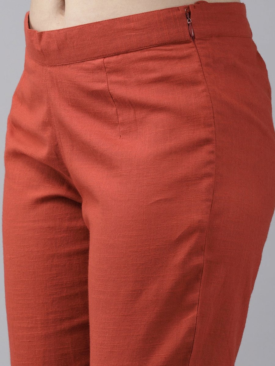 Anouk Women Rust Red Solid Kurta with Trousers - Distacart