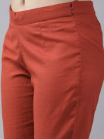 Thumbnail for Anouk Women Rust Red Solid Kurta with Trousers - Distacart
