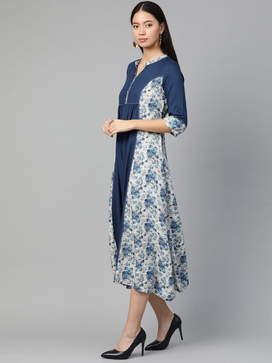 AURELIA Women Blue Printed Detail Liva Maxi Dress - Distacart