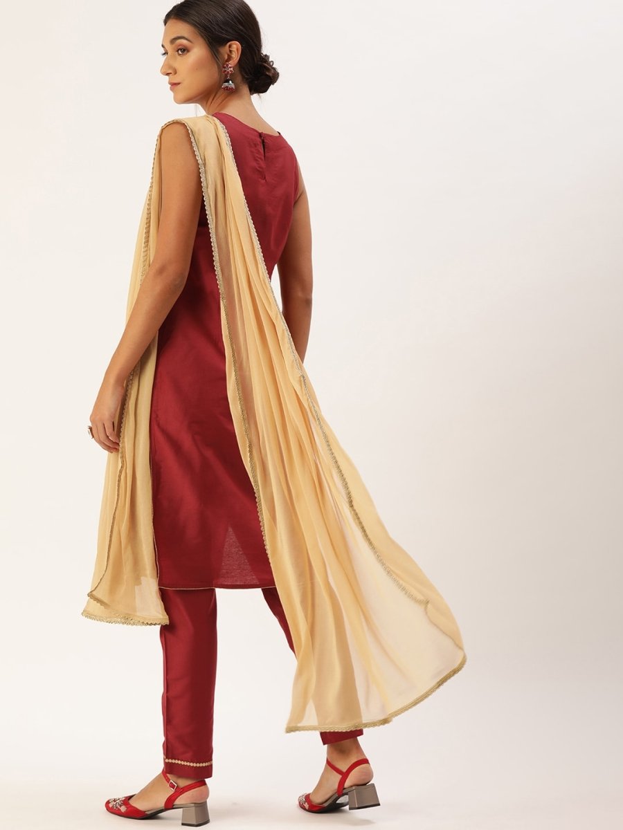 All About You Women Red Ethnic Motifs Printed Kurta with Trousers & With Dupatta - Distacart