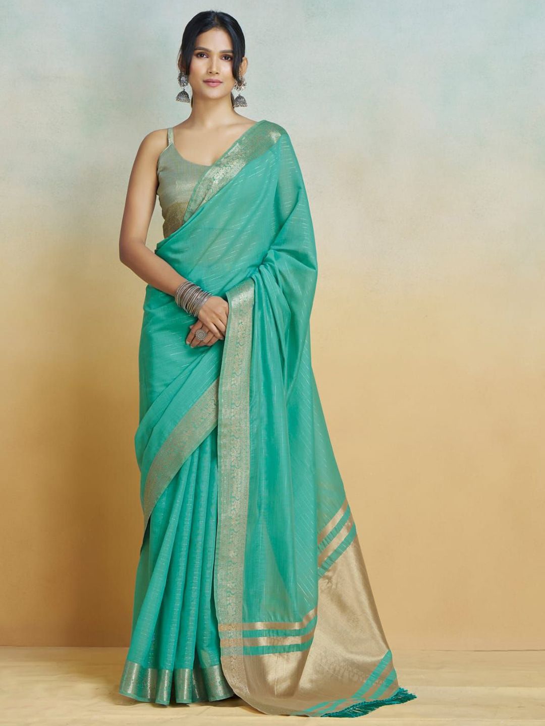 Mitera Zari Pure Cotton Chanderi Saree - Distacart