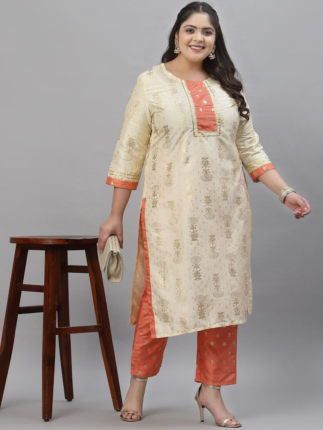 Sztori Plus Size Floral Printed Regular Kurta With Trousers - Distacart