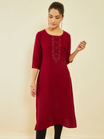 Thumbnail for Soch Geometric Embroidered Keyhole Neck Thread Work Kurta - Distacart