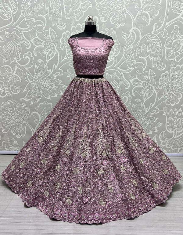 Jyoti Fashion Women's Pyazi Bridal Net Fancy Dori, Multi Thread, Hand Mirror and Diamond Work Wedding Lehenga Choli - Distacart