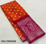 Thumbnail for Orange Jute Silk Printed Saree with Unstitched Blouse - Hiral Fashion - Distacart