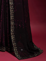 Thumbnail for Anouk Black & Pink Embellished Sequinned Pure Georgette Saree - Distacart