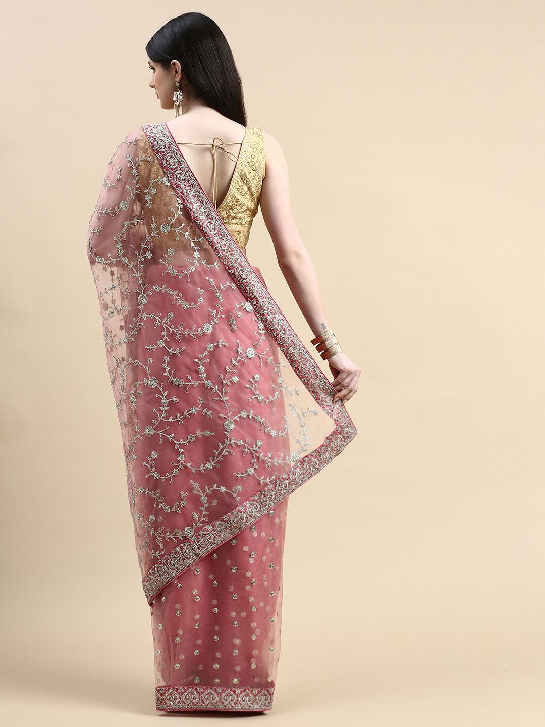 kasee Floral Embroidered Sequinned Net Saree - Distacart