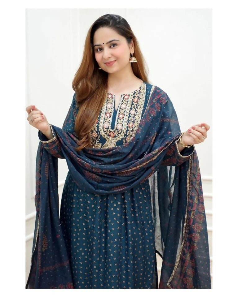 Alvano Alvano Blue A-Line Suit Set for Women's and Girls Rayon - Distacart